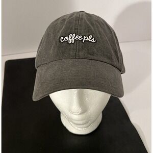 "coffee pls" Hat Ball Cap Embroidered Adams‎ Upscale Fashion Headwear-Gray Denim